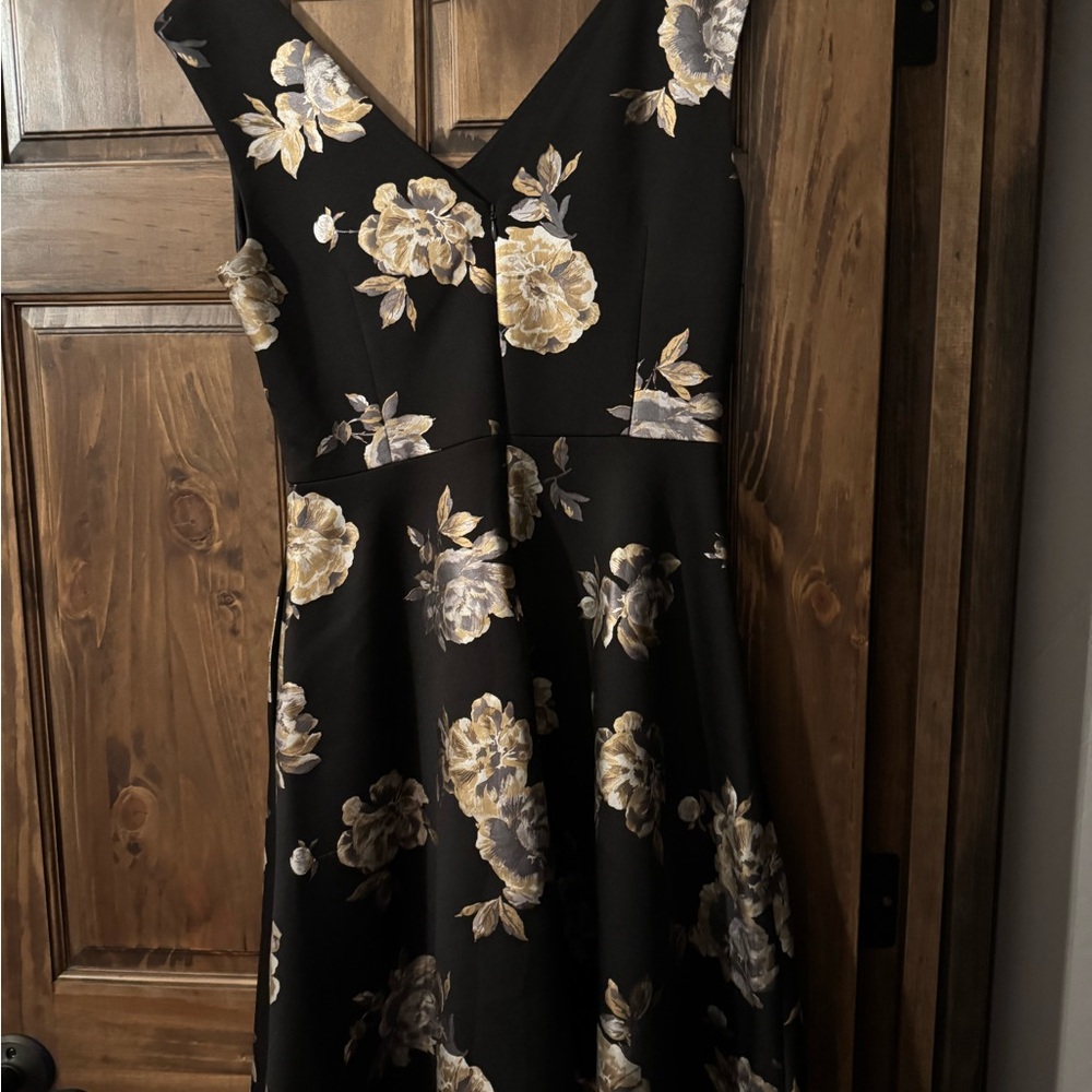White House Black Market Black and Gold Floral Midi Dress